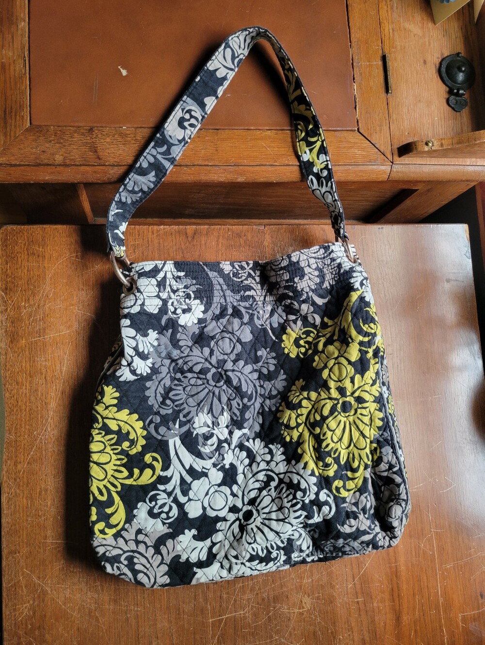 Vera Bradley Baroque  Tote Shoulder Purse Bag | Yellow, White & Black